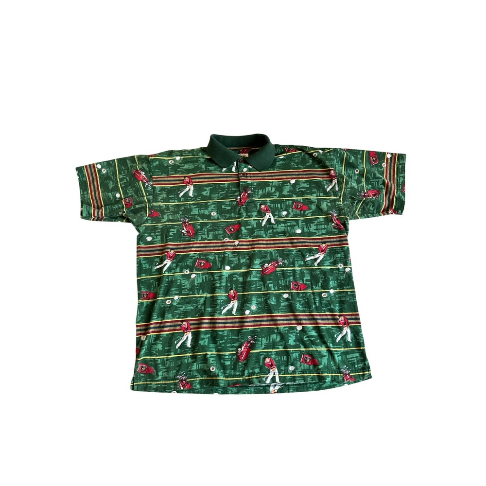 Vintage Natural Issue AOP Golf Polo Mens L Sporty‎ Tennis Prep Casual Vacation